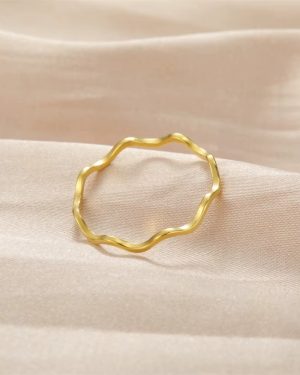 Minimalist Stacking Wave Rings -Gold
