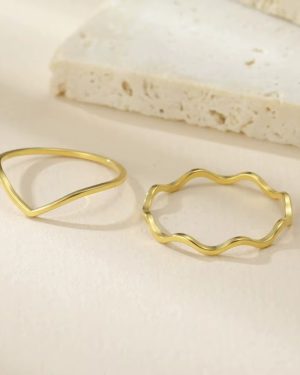 Minimalist Stacking Wave Rings -Gold