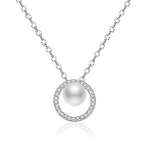 Crystal Pearl Pendant Necklace -Sterling Silver