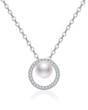 Crystal Pearl Pendant Necklace -Sterling Silver