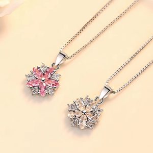 Pink Crystal Flower Chain -Sterling Silver