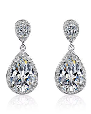 Water Drop Diamond Earrings -Sterling Silver