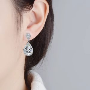 Water Drop Diamond Earring -Sterling Silver