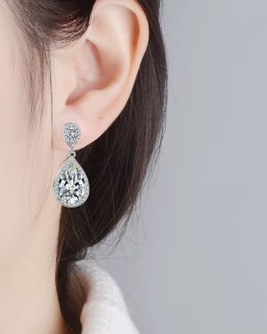 Water Drop Diamond Earrings -Sterling Silver