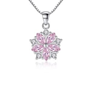 Pink Crystal Flower Chain -Sterling Silver