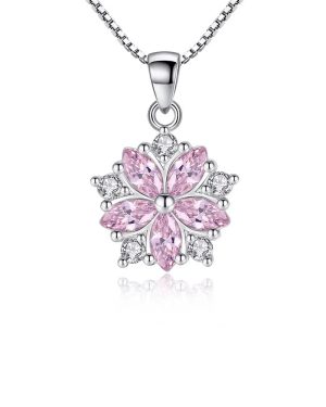 Pink Crystal Flower Chain -Sterling Silver